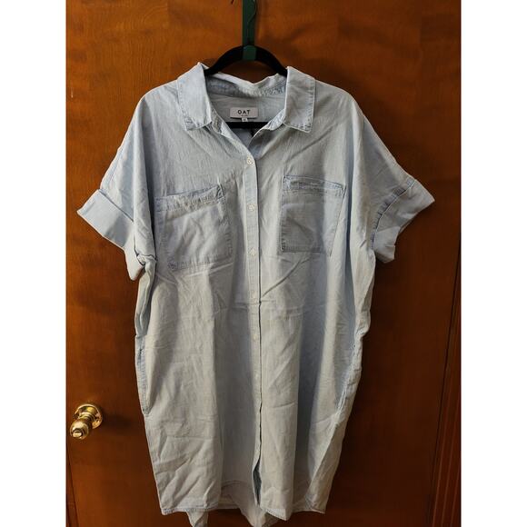 OAT NEW YORK Short Sleeve Oversized Shirt Dress with Button Down Front, Size XL - Picture 1 of 5